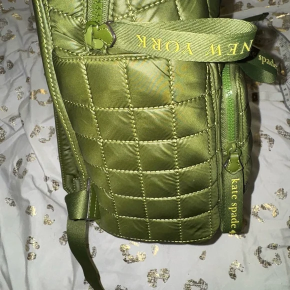 Kate Spade New York Quilted Green Nylon Puffer Mini/Medium Zip Backpack - Picture 13 of 15